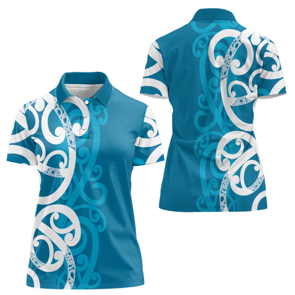 Azure Blue Maori Women Polo Shirt Koru Kowhaiwhai LT7 - Polynesian Pride