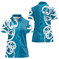 Azure Blue Maori Women Polo Shirt Koru Kowhaiwhai LT7 - Polynesian Pride