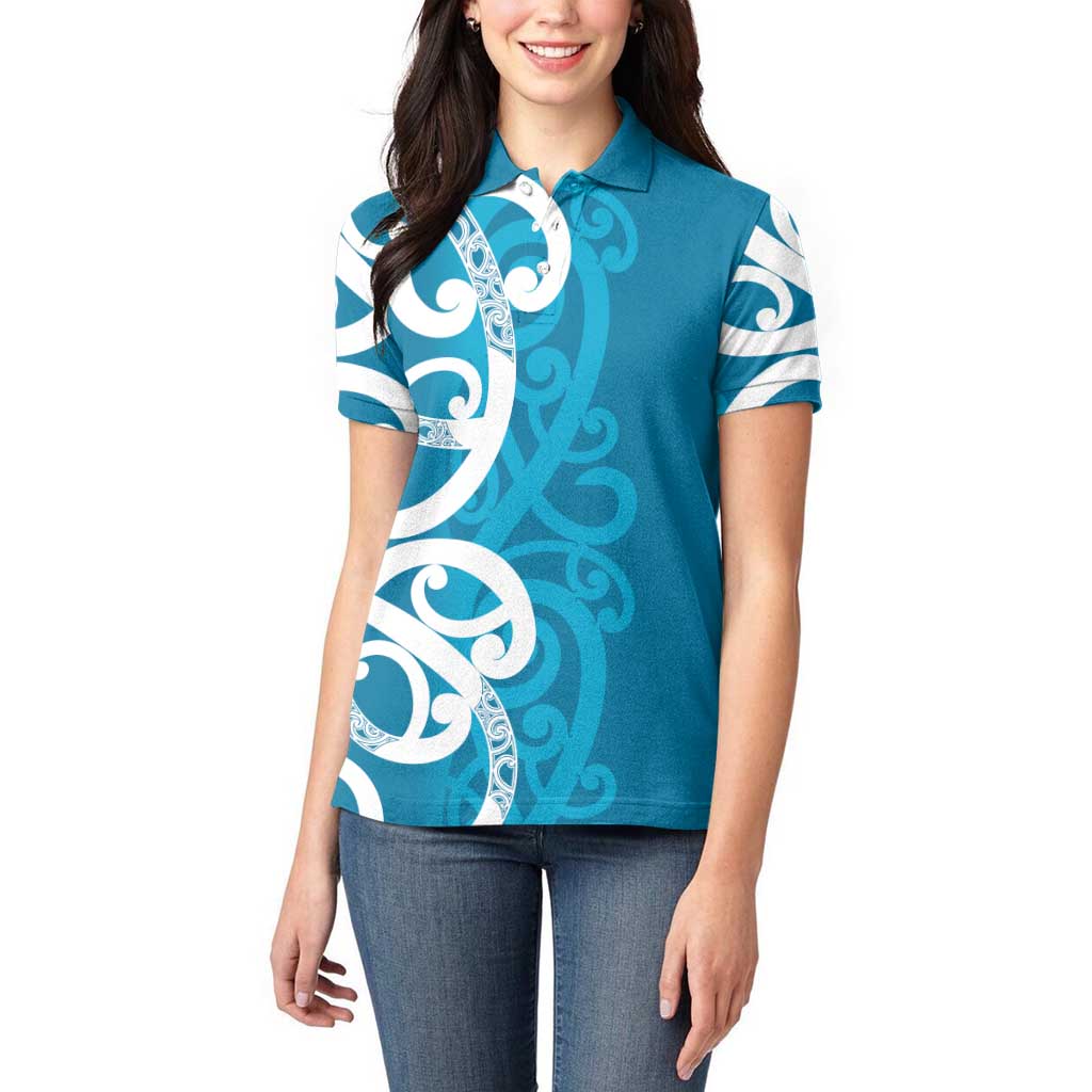 Azure Blue Maori Women Polo Shirt Koru Kowhaiwhai LT7 - Polynesian Pride