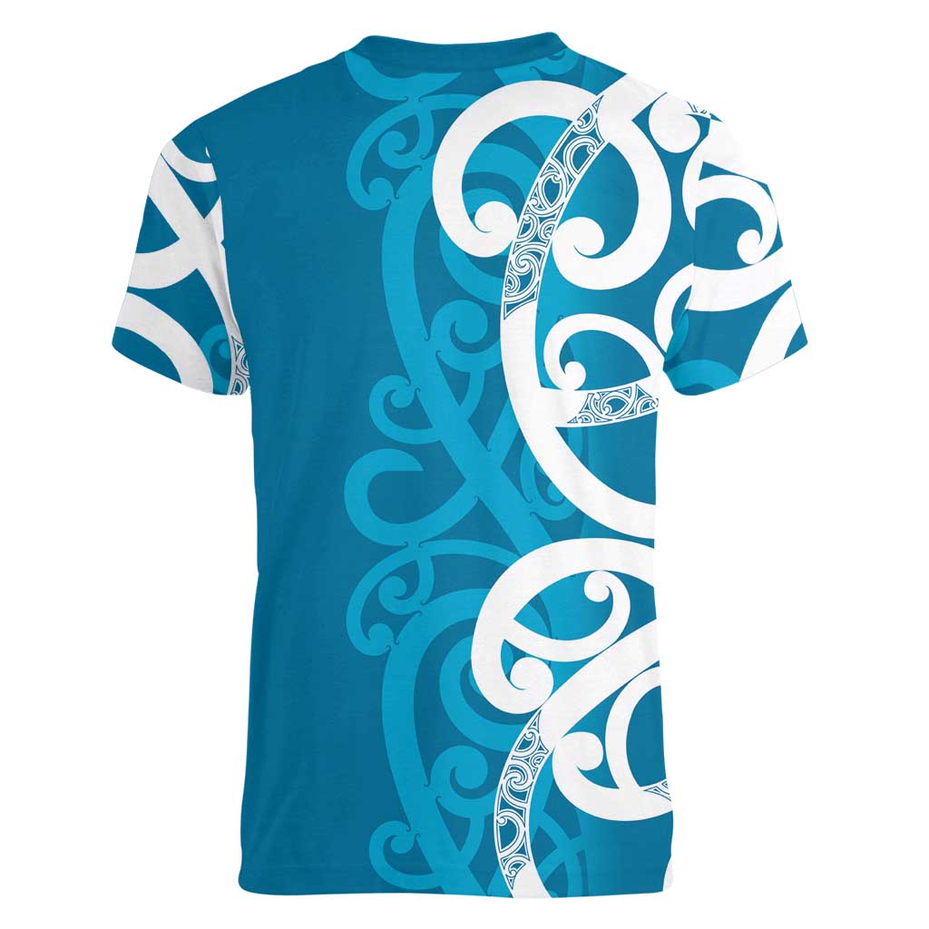 Azure Blue Maori Women V-Neck T-Shirt Koru Kowhaiwhai LT7 - Polynesian Pride