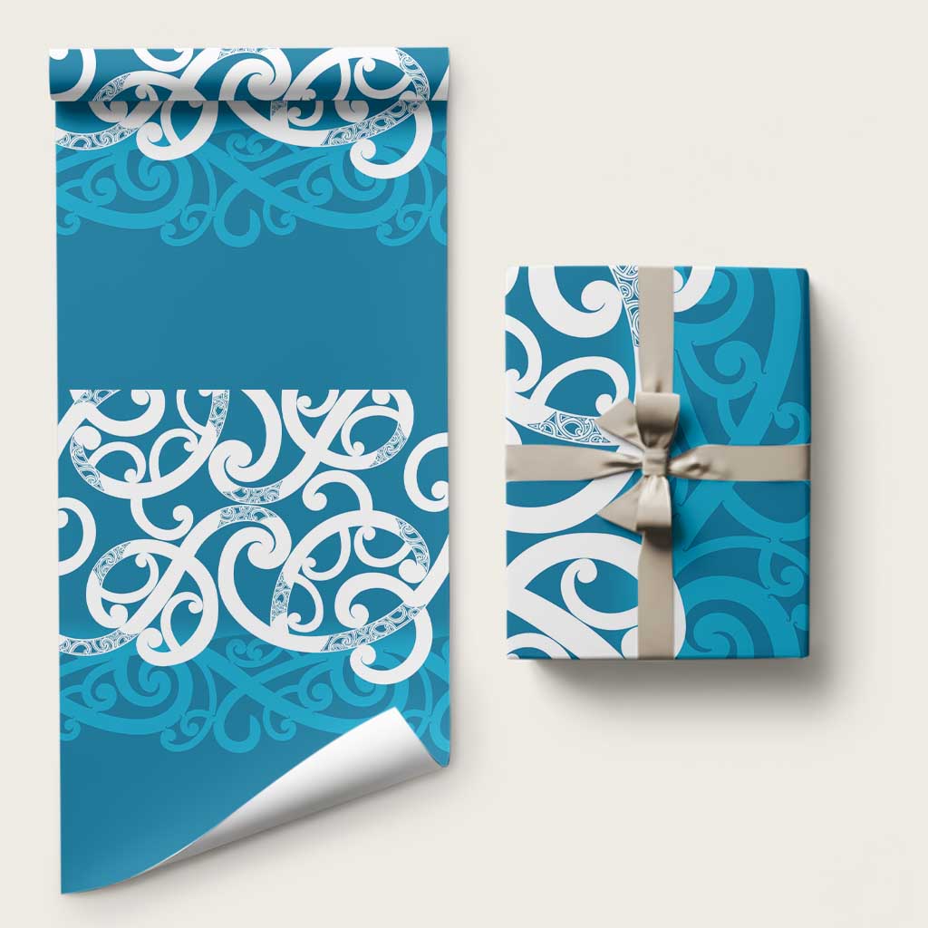 Azure Blue Maori Wrapping Paper Koru Kowhaiwhai LT7 58" × 23" Blue - Polynesian Pride