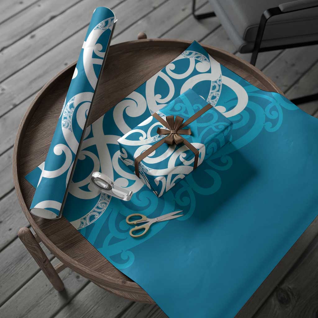 Azure Blue Maori Wrapping Paper Koru Kowhaiwhai LT7 - Polynesian Pride