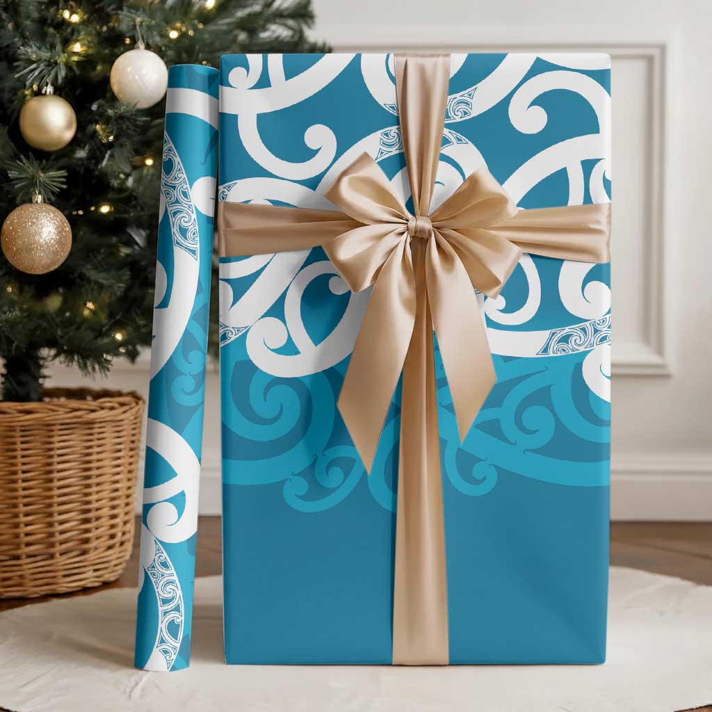 Azure Blue Maori Wrapping Paper Koru Kowhaiwhai LT7 - Polynesian Pride