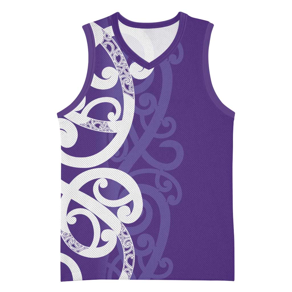 Violet Green Maori Basketball Jersey Koru Kowhaiwhai LT7 Unisex Violet - Polynesian Pride