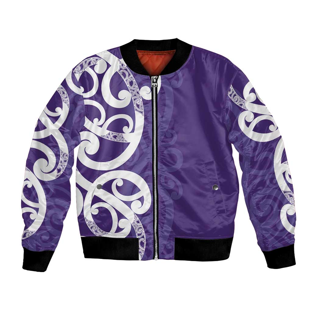 Violet Green Maori Bomber Jacket Koru Kowhaiwhai LT7 Unisex Violet - Polynesian Pride