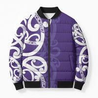 Violet Green Maori Bomber Puffer Jacket Koru Kowhaiwhai LT7 Unisex Violet - Polynesian Pride