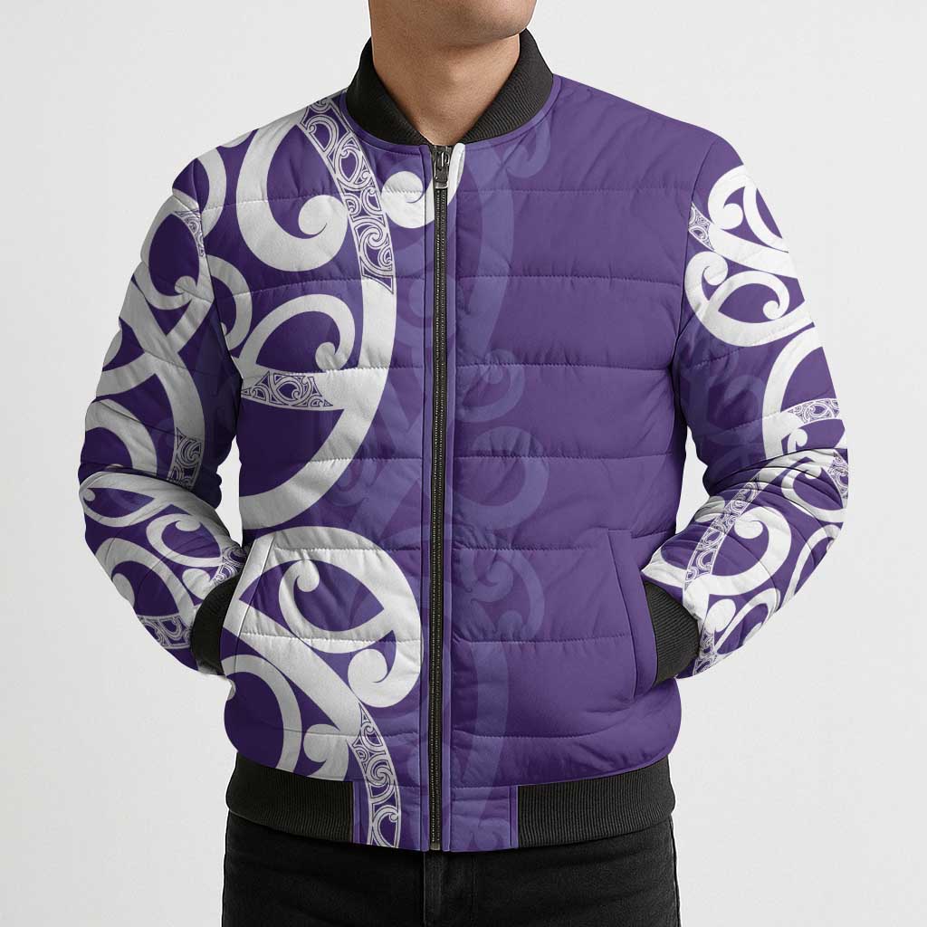 Violet Green Maori Bomber Puffer Jacket Koru Kowhaiwhai LT7 - Polynesian Pride