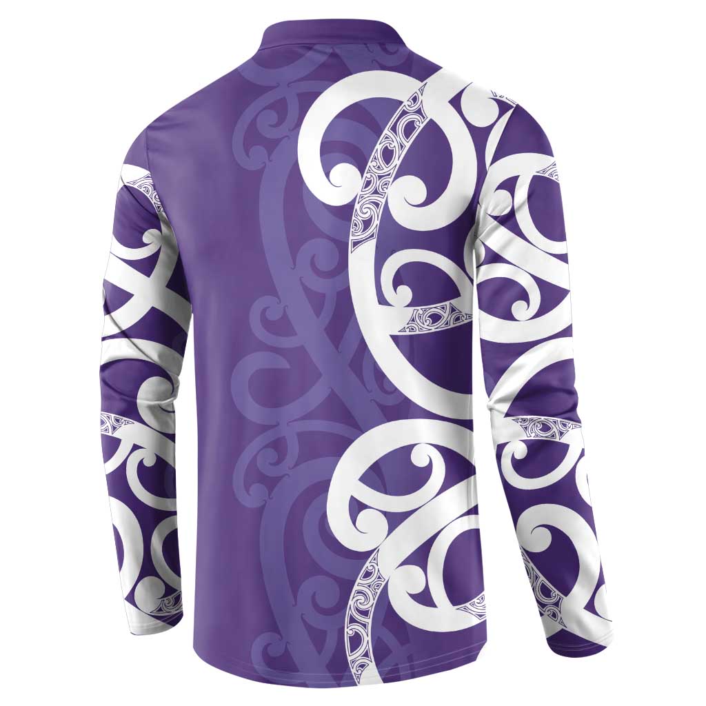 Violet Green Maori Button Sweatshirt Koru Kowhaiwhai LT7 - Polynesian Pride