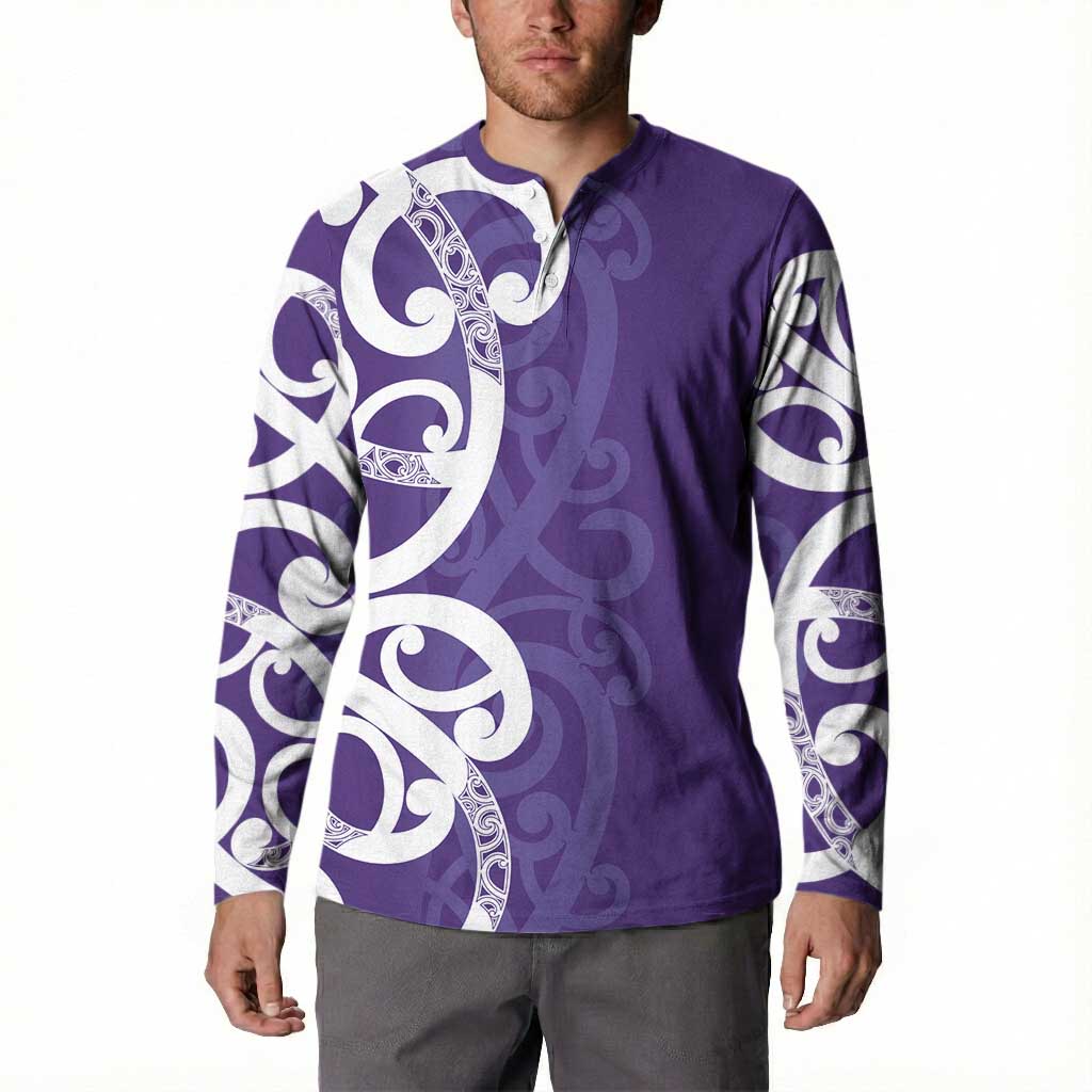 Violet Green Maori Button Sweatshirt Koru Kowhaiwhai LT7 - Polynesian Pride