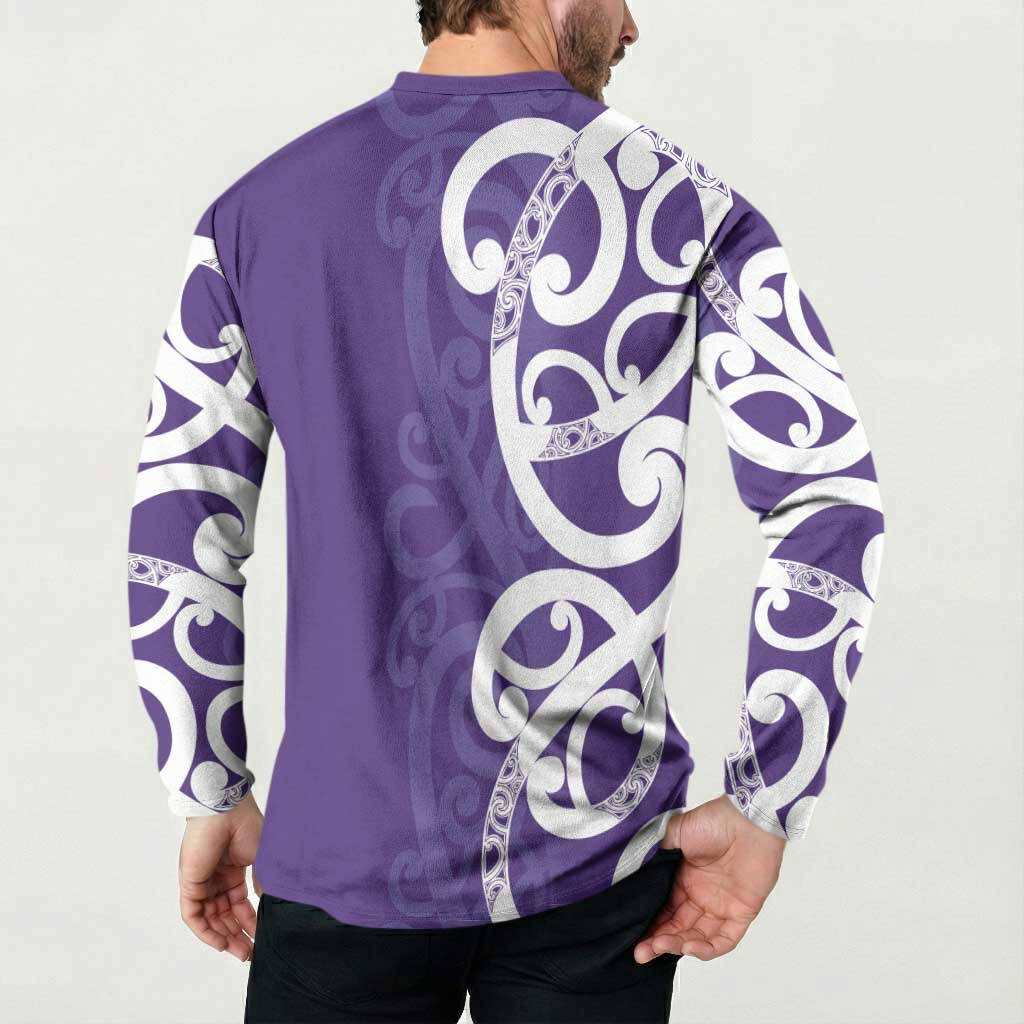 Violet Green Maori Button Sweatshirt Koru Kowhaiwhai LT7 - Polynesian Pride