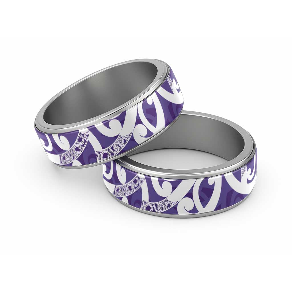 Violet Green Maori Classic Ring Koru Kowhaiwhai LT7 Sliver Violet - Polynesian Pride