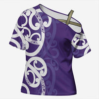 Violet Green Maori Cross Shoulder Shirt Koru Kowhaiwhai LT7 Female Violet - Polynesian Pride