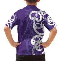 Violet Green Maori Family Matching Off The Shoulder Long Sleeve Dress and Hawaiian Shirt Koru Kowhaiwhai - Polynesian Pride