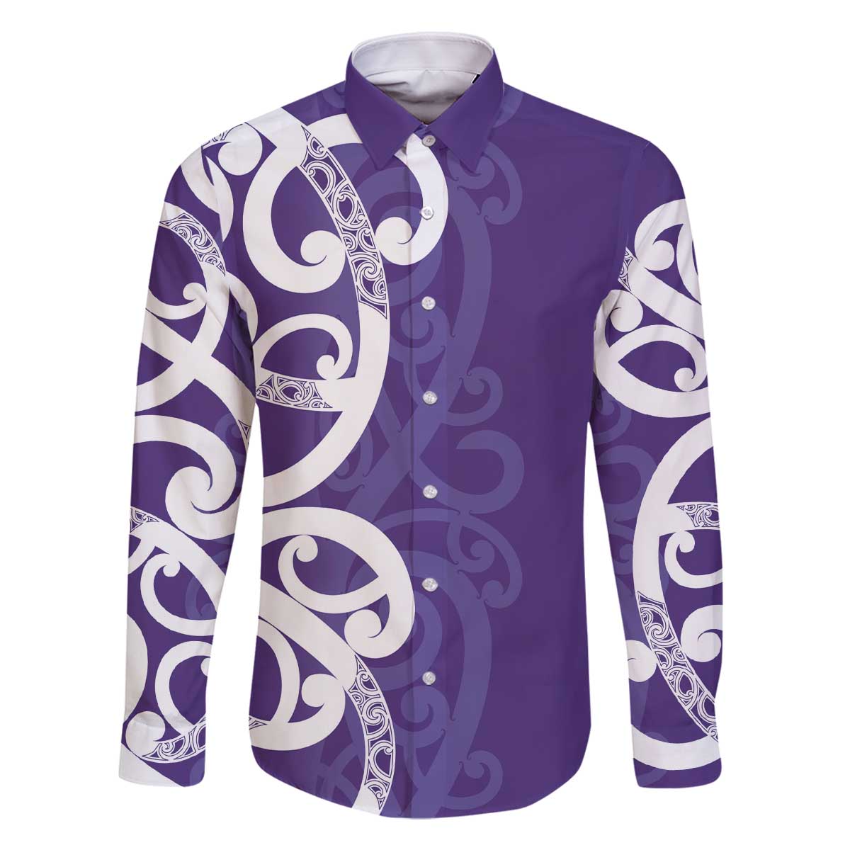 Violet Green Maori Family Matching Off The Shoulder Long Sleeve Dress and Hawaiian Shirt Koru Kowhaiwhai - Polynesian Pride
