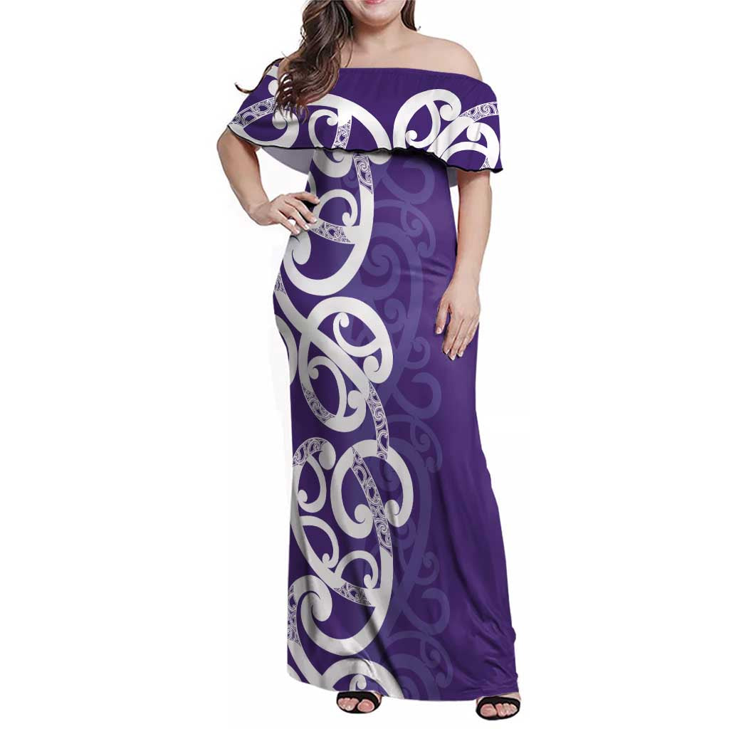Violet Green Maori Family Matching Off Shoulder Maxi Dress and Hawaiian Shirt Koru Kowhaiwhai - Polynesian Pride