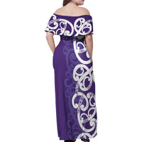 Violet Green Maori Family Matching Off Shoulder Maxi Dress and Hawaiian Shirt Koru Kowhaiwhai - Polynesian Pride