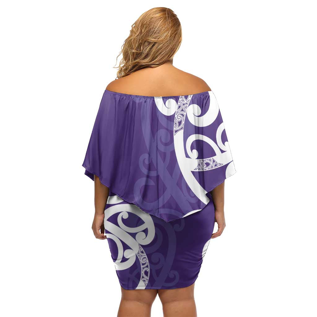 Violet Green Maori Family Matching Off Shoulder Short Dress and Hawaiian Shirt Koru Kowhaiwhai - Polynesian Pride