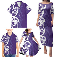 Violet Green Maori Family Matching Puletasi and Hawaiian Shirt Koru Kowhaiwhai - Polynesian Pride