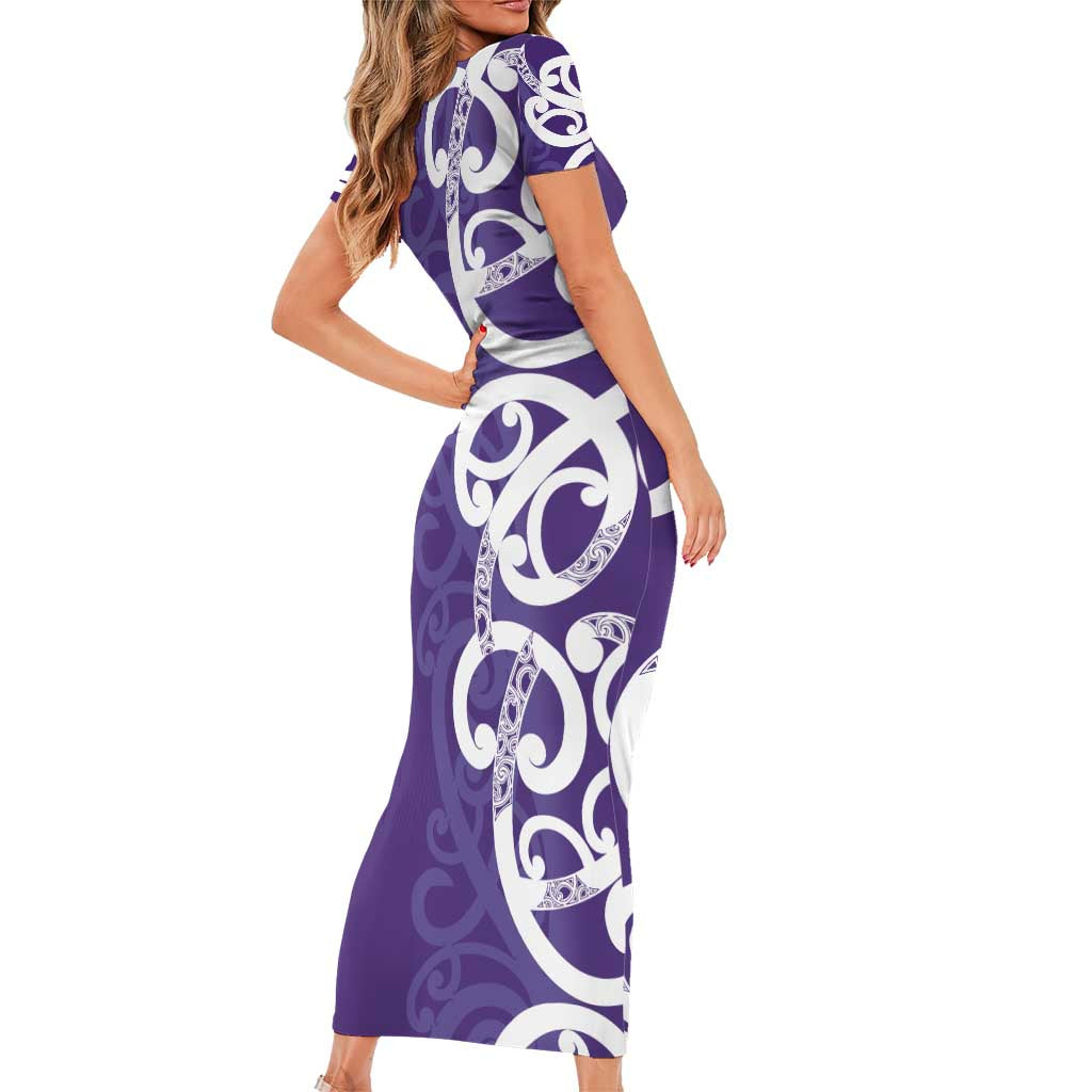 Violet Green Maori Family Matching Short Sleeve Bodycon Dress and Hawaiian Shirt Koru Kowhaiwhai - Polynesian Pride
