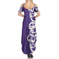 Violet Green Maori Family Matching Summer Maxi Dress and Hawaiian Shirt Koru Kowhaiwhai - Polynesian Pride