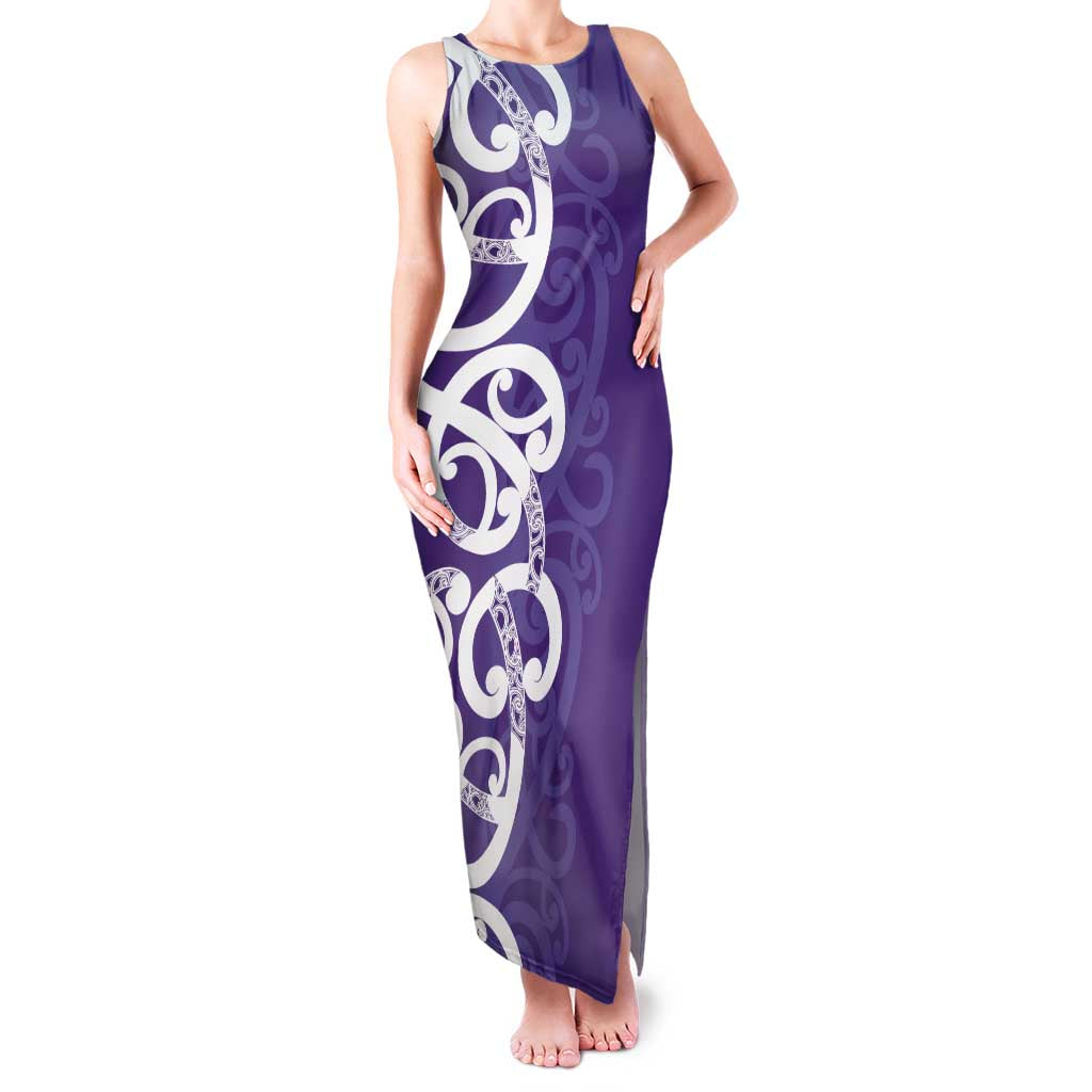 Violet Green Maori Family Matching Tank Maxi Dress and Hawaiian Shirt Koru Kowhaiwhai - Polynesian Pride