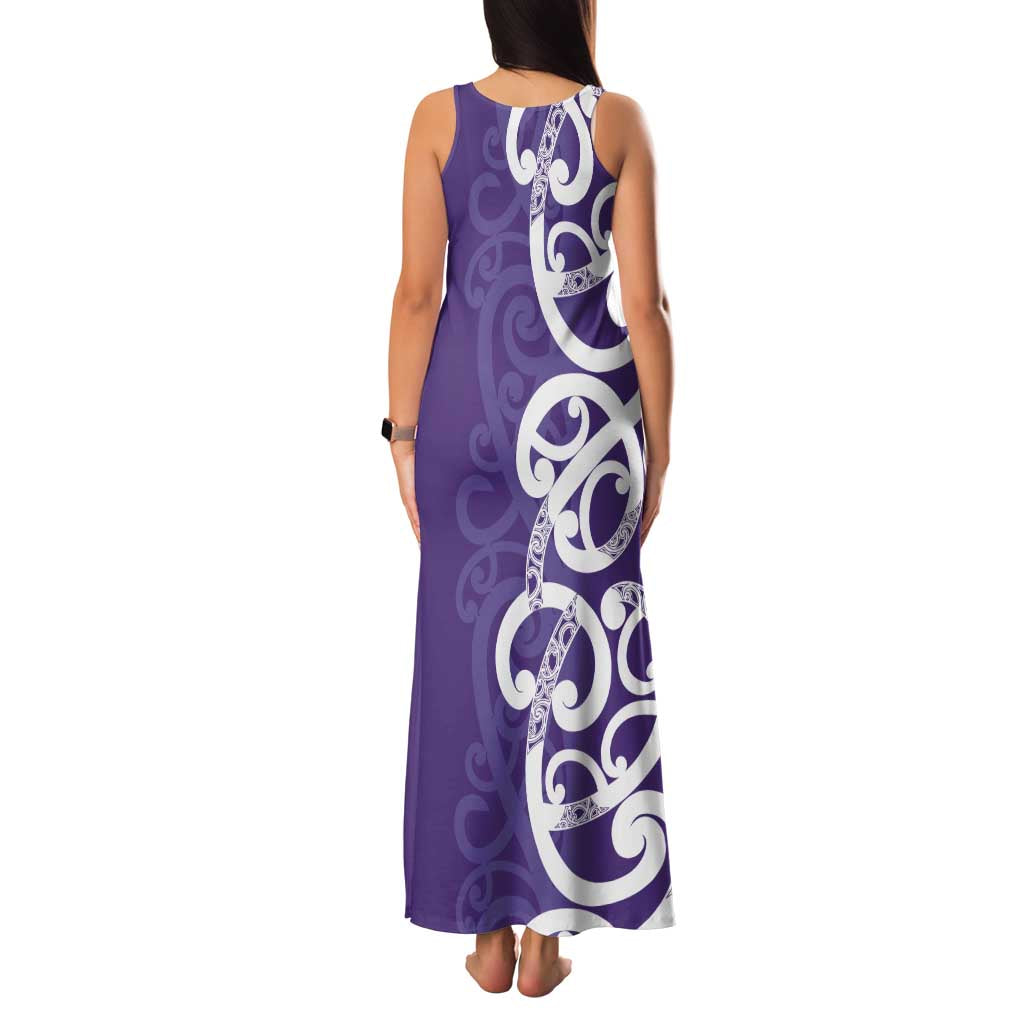 Violet Green Maori Family Matching Tank Maxi Dress and Hawaiian Shirt Koru Kowhaiwhai - Polynesian Pride