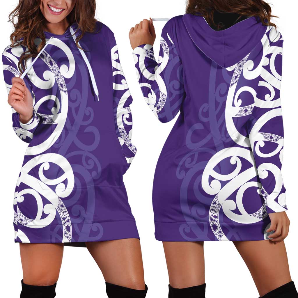 Violet Green Maori Hoodie Dress Koru Kowhaiwhai LT7 - Polynesian Pride