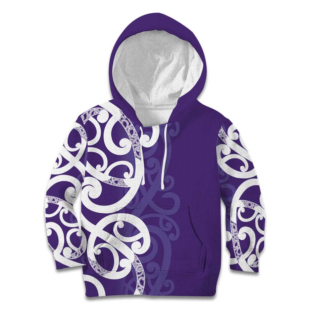 Violet Green Maori Kid Hoodie Koru Kowhaiwhai LT7 Hoodie Violet - Polynesian Pride