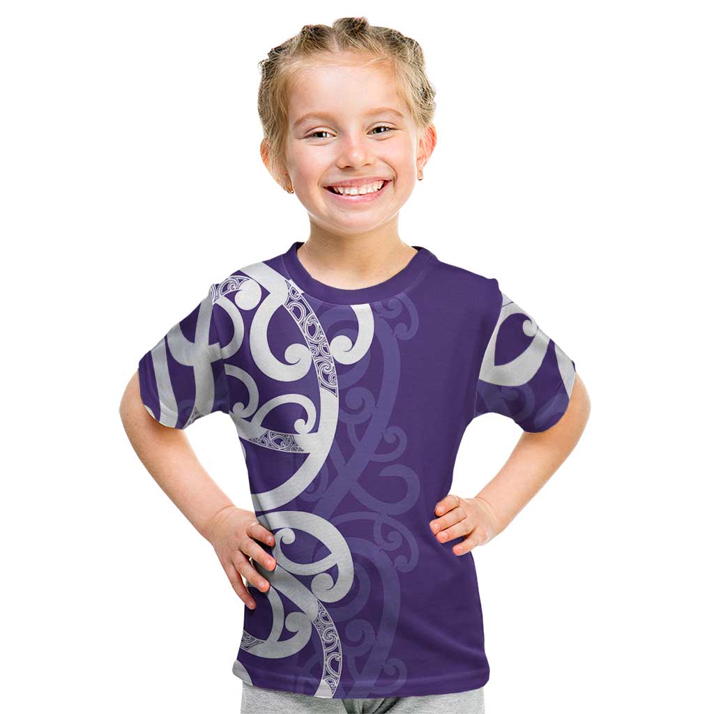 Violet Green Maori Kid T Shirt Koru Kowhaiwhai LT7 Violet - Polynesian Pride