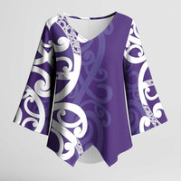 Violet Green Maori Kimono Sleeve Blouse Koru Kowhaiwhai LT7 Female Violet - Polynesian Pride