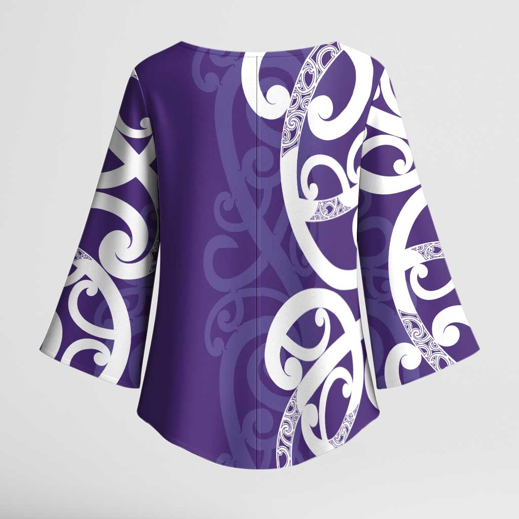 Violet Green Maori Kimono Sleeve Blouse Koru Kowhaiwhai LT7 - Polynesian Pride