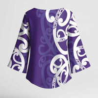 Violet Green Maori Kimono Sleeve Blouse Koru Kowhaiwhai LT7 - Polynesian Pride