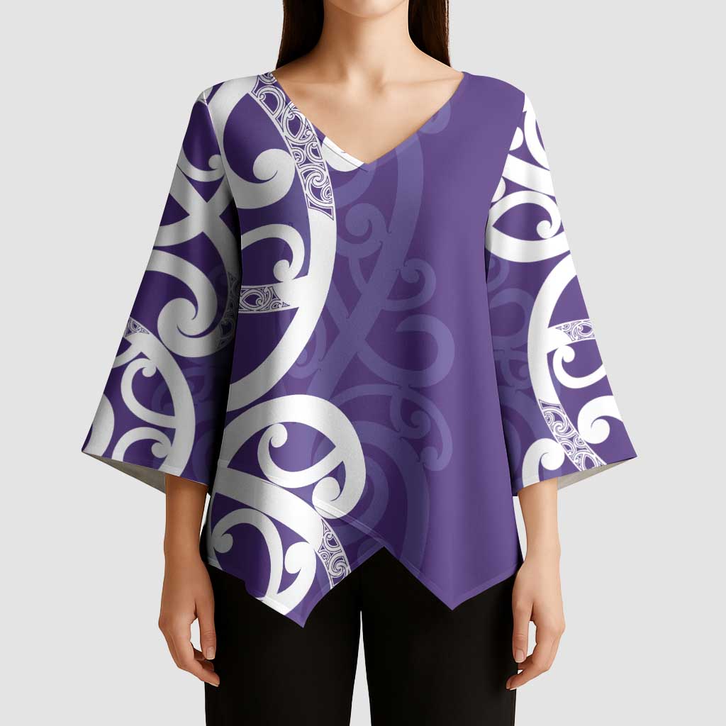 Violet Green Maori Kimono Sleeve Blouse Koru Kowhaiwhai LT7 - Polynesian Pride
