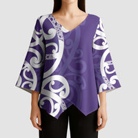 Violet Green Maori Kimono Sleeve Blouse Koru Kowhaiwhai LT7 - Polynesian Pride