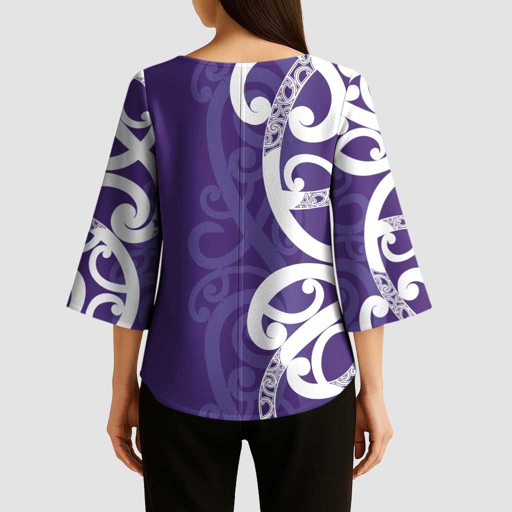 Violet Green Maori Kimono Sleeve Blouse Koru Kowhaiwhai LT7 - Polynesian Pride