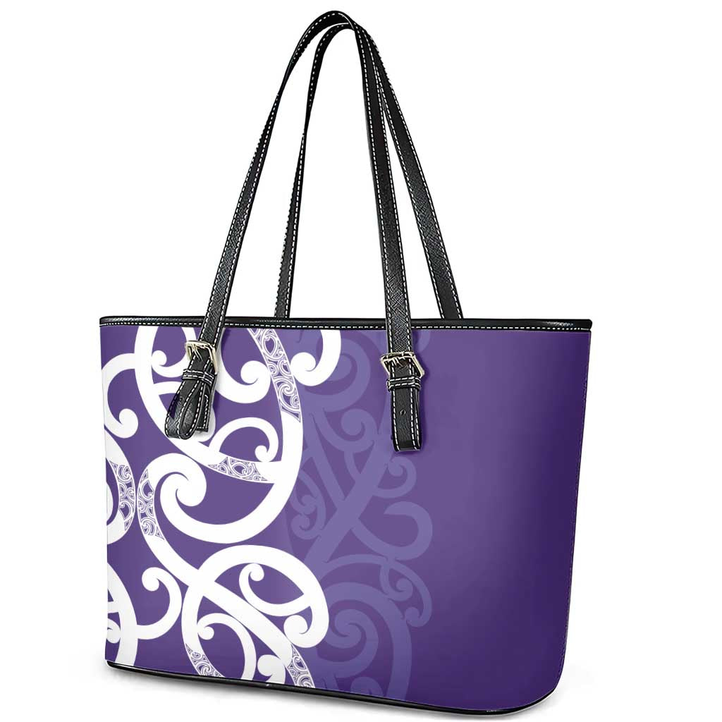 Violet Green Maori Leather Tote Bag Koru Kowhaiwhai - Polynesian Pride