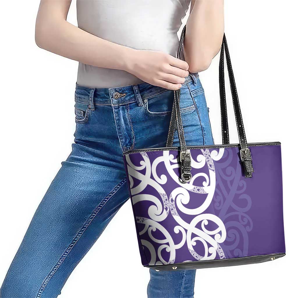 Violet Green Maori Leather Tote Bag Koru Kowhaiwhai - Polynesian Pride
