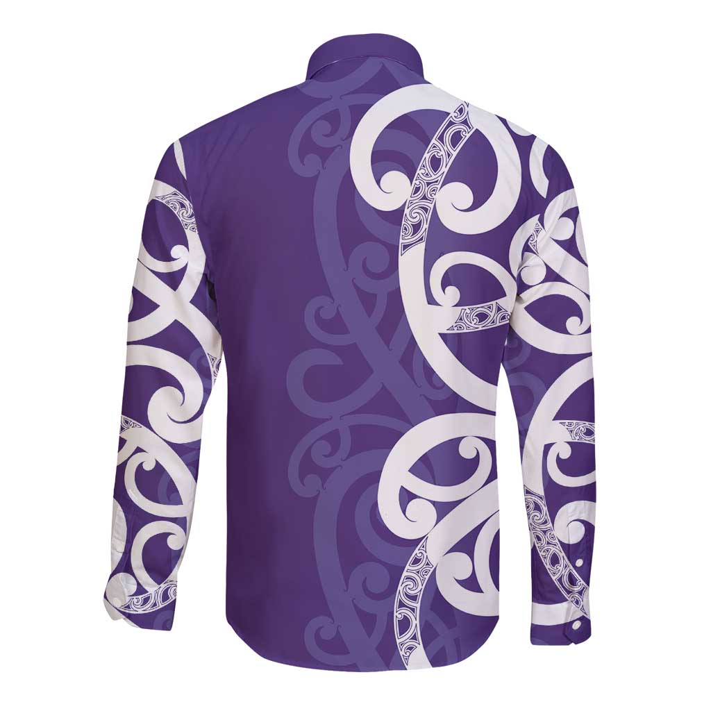 Violet Green Maori Long Sleeve Button Shirt Koru Kowhaiwhai LT7 - Polynesian Pride