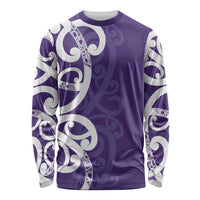 Violet Green Maori Long Sleeve Shirt Koru Kowhaiwhai LT7 Unisex Violet - Polynesian Pride