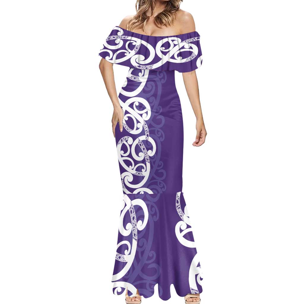 Violet Green Maori Mermaid Dress Koru Kowhaiwhai LT7 - Polynesian Pride