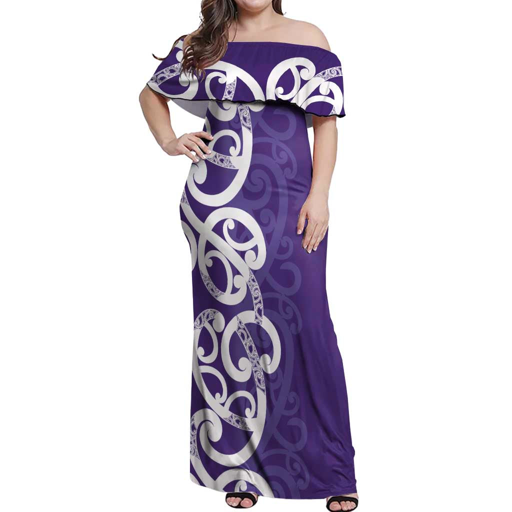 Violet Green Maori Off Shoulder Maxi Dress Koru Kowhaiwhai LT7 Women Violet - Polynesian Pride