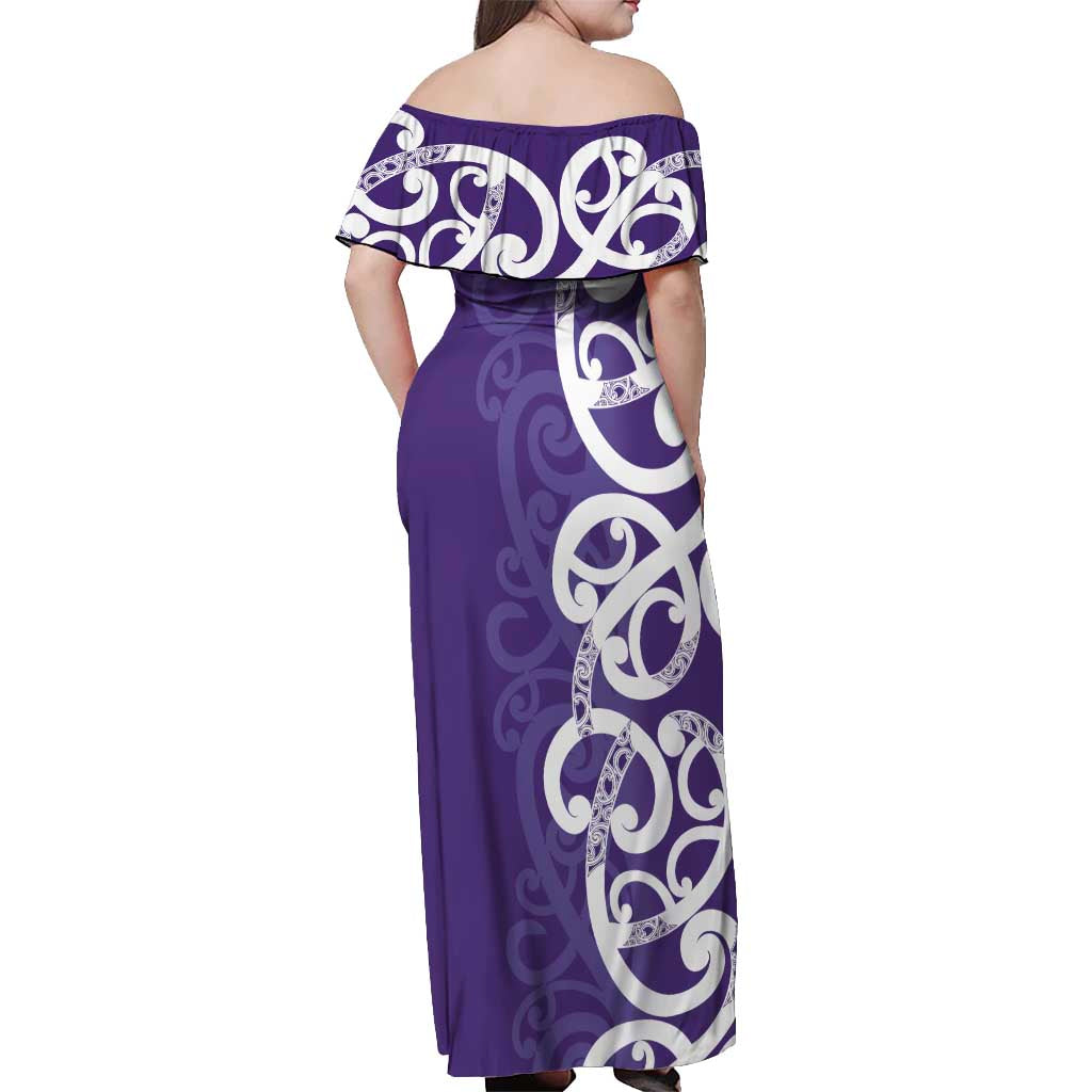 Violet Green Maori Off Shoulder Maxi Dress Koru Kowhaiwhai LT7 - Polynesian Pride
