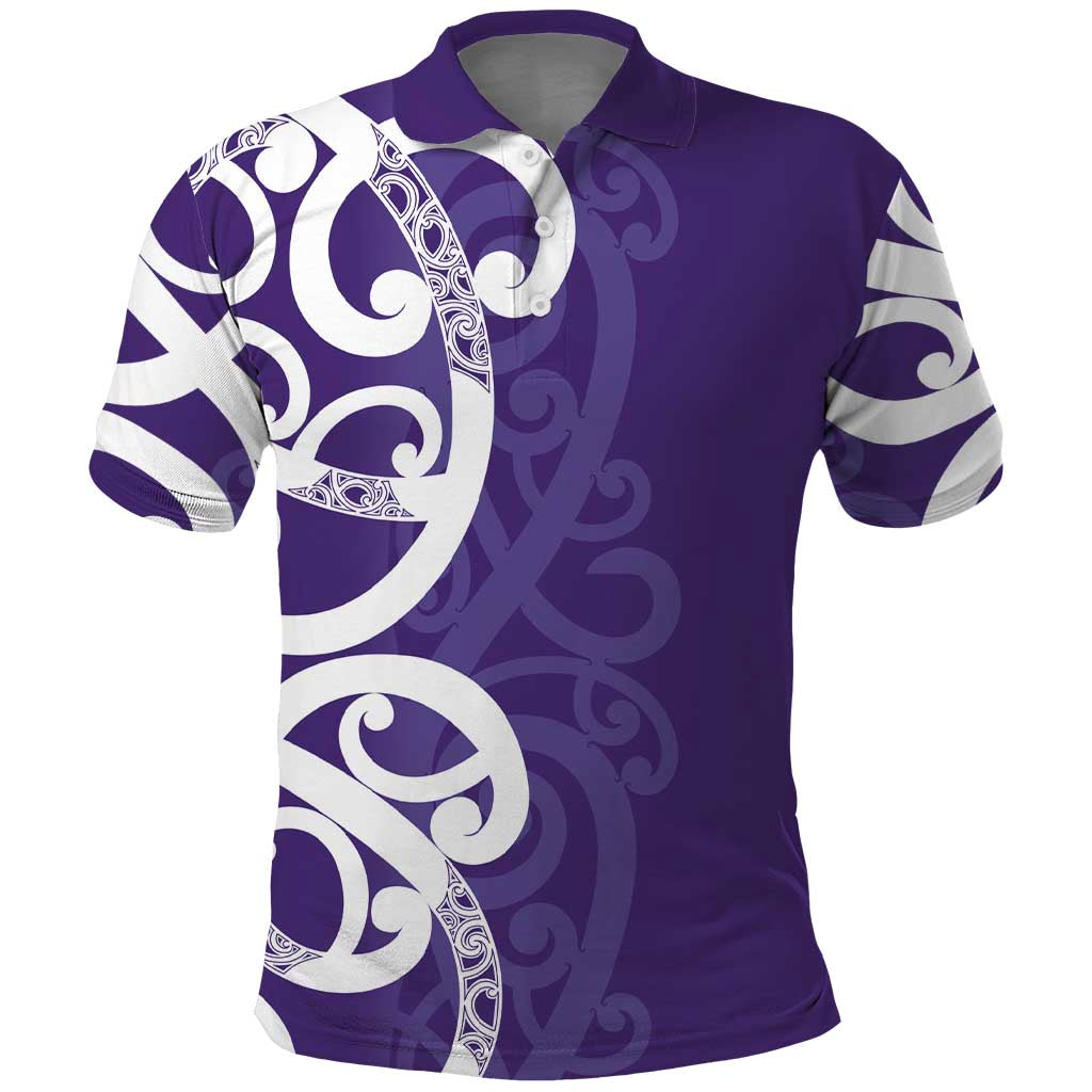 Violet Green Maori Polo Shirt Koru Kowhaiwhai LT7 Violet - Polynesian Pride