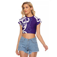 Violet Green Maori Raglan Cropped T Shirt Koru Kowhaiwhai LT7 Female Violet - Polynesian Pride