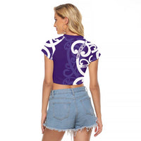 Violet Green Maori Raglan Cropped T Shirt Koru Kowhaiwhai LT7 - Polynesian Pride