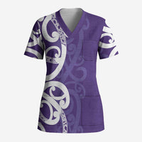 Violet Green Maori Scrub Top Koru Kowhaiwhai LT7 Adult Violet - Polynesian Pride