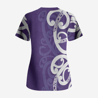 Violet Green Maori Scrub Top Koru Kowhaiwhai LT7 - Polynesian Pride