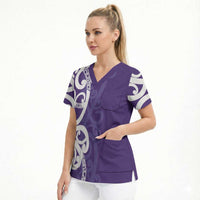 Violet Green Maori Scrub Top Koru Kowhaiwhai LT7 - Polynesian Pride