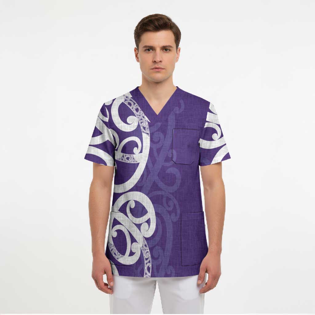 Violet Green Maori Scrub Top Koru Kowhaiwhai LT7 - Polynesian Pride