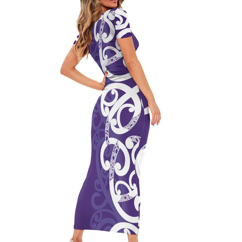 Violet Green Maori Short Sleeve Bodycon Dress Koru Kowhaiwhai LT7 - Polynesian Pride